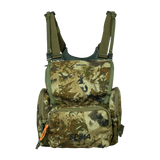 Spika Drover II bino pack in Biarri Camo, front view with flap lid and zipped front pocket