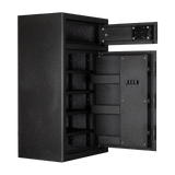 Spika S3H large pistol safe open at an angle showing shelves and the top lockbox