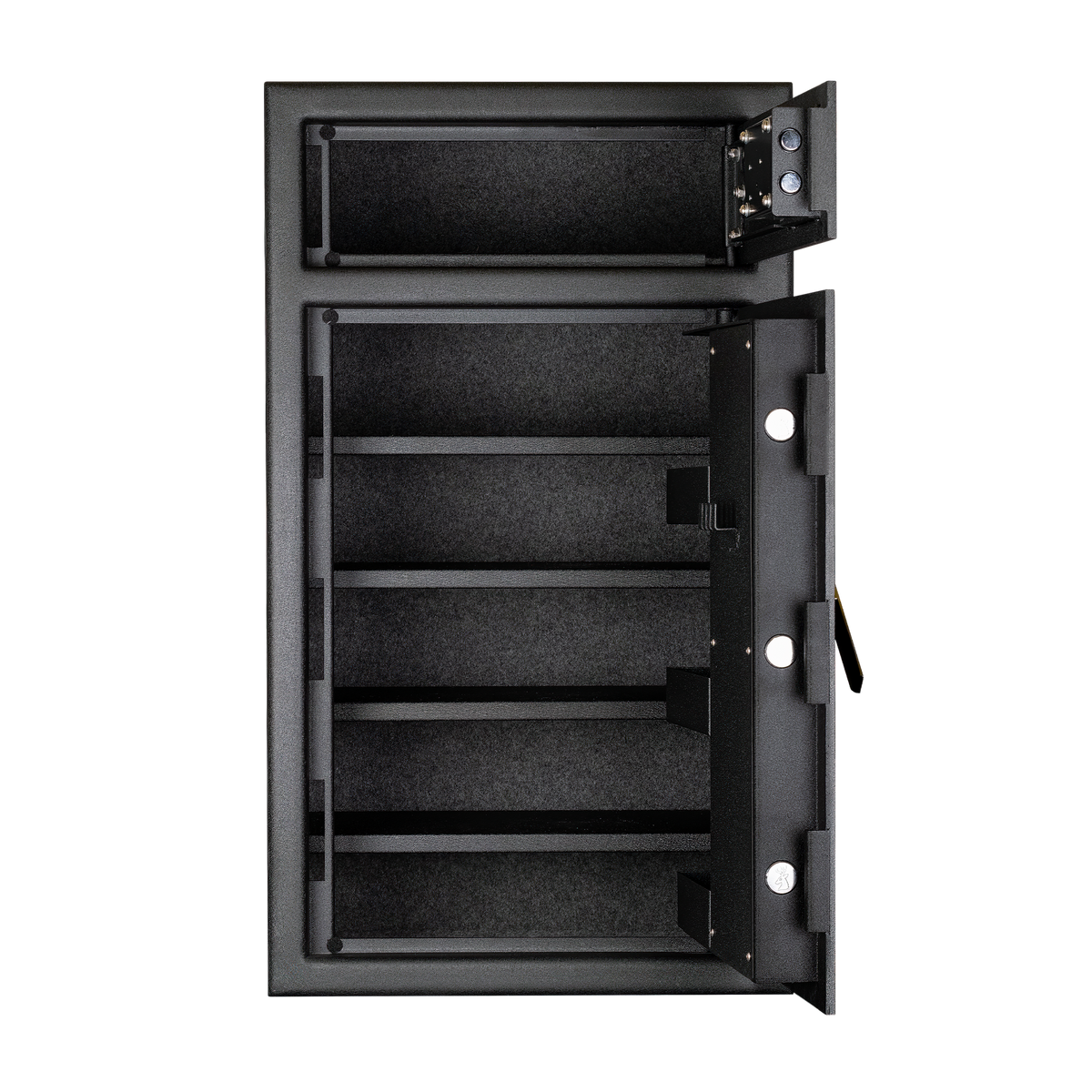 Spika S3H large pistol safe with doors open showing multiple interior shelves