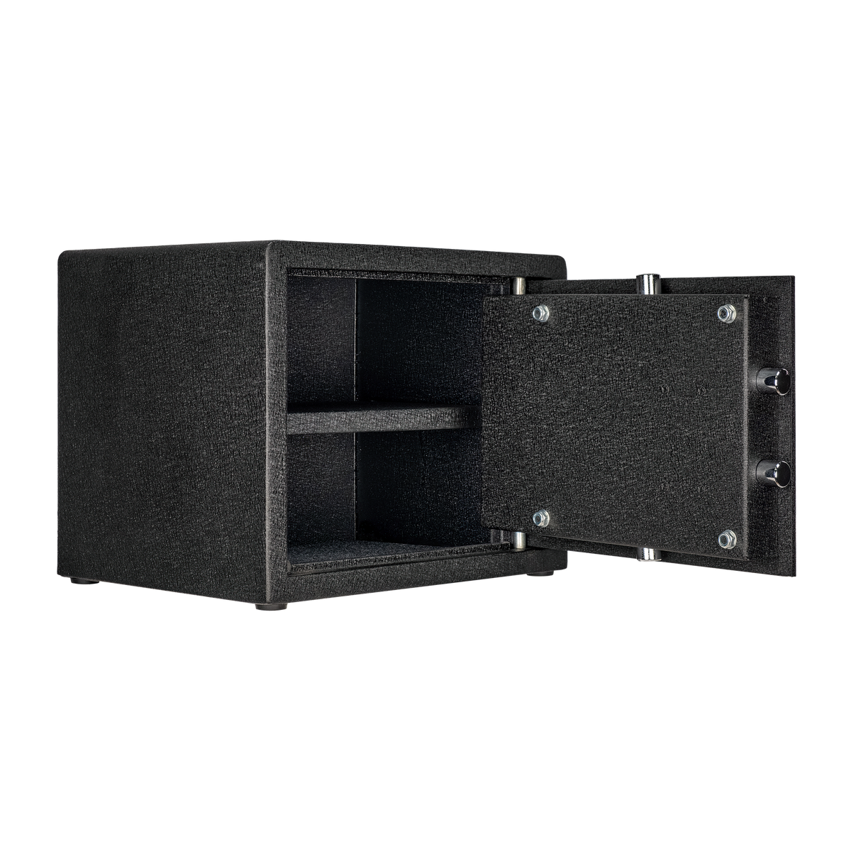 Spika SPK key pistol safe open at an angle showing interior shelf