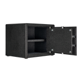 Spika SPK key pistol safe open at an angle showing interior shelf