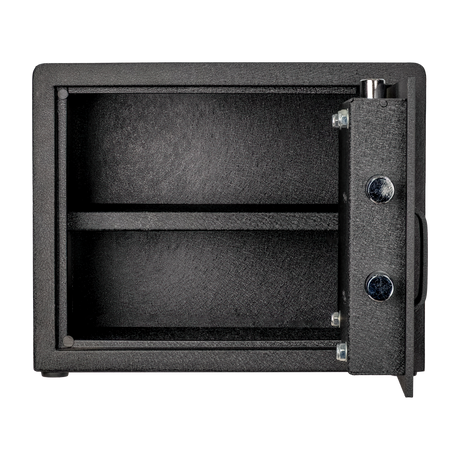 Spika SPK key pistol safe with door open showing interior shelf and locking bolts