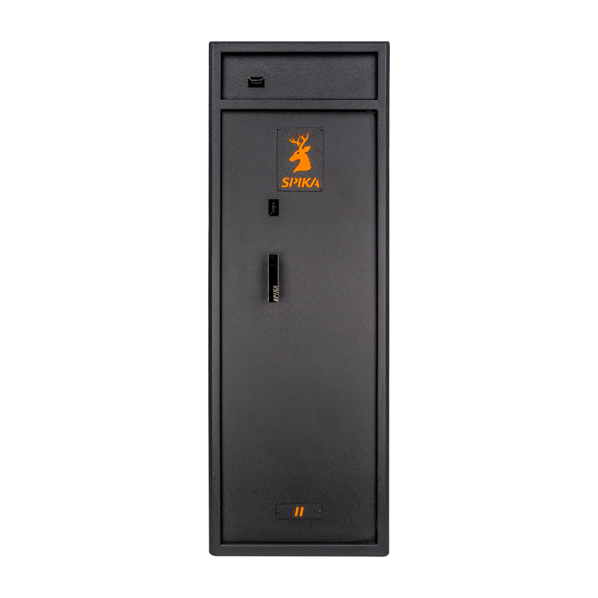 Spika S3CH large 12-gun safe front view with top ammo compartment, key lock and handle