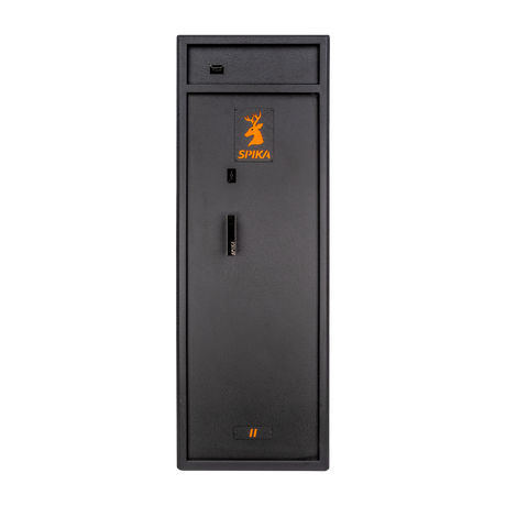 Spika S3CH large 12-gun safe front view with top ammo compartment, key lock and handle
