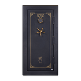 Spika SFB1 large fire resistant safe front view with gold pinstripe, keypad and spoke handle