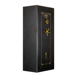 Spika premium 18-gun safe with keypad and brass spoke handle, angled side view