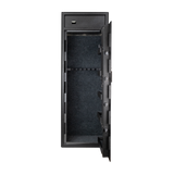 Spika S3 large 12-gun safe with door open showing carpeted interior and rifle rack