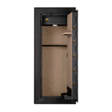 Spika SCH1 large premium 18-gun safe with door open showing lined door and interior