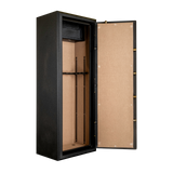 Spika SFABH fire resistant safe open at an angle showing tan-lined interior and rifle rack