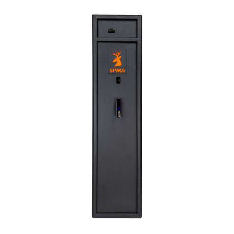 Spika S2 medium 8-gun safe front view with top ammo compartment, key lock and handle