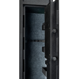 Close-up of the Spika S2 gun safe open door showing locking bolts and rifle rack