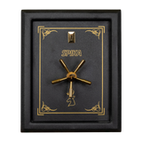 Spika premium pistol safe front view with gold pinstripe, key lock and brass spoke handle