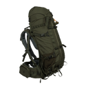 Spika Drover II Hauler 40L pack and frame in Olive Summit, three-quarter front view with side mesh pocket