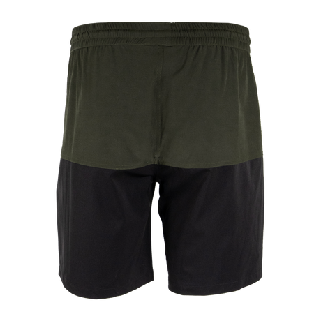 Spika Mako men's shorts in Olive/Black, back view of the elastic waist and two-tone panels