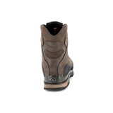 Zamberlan 960 Guide GTX RR WL men's hiking boot in dark brown, rear view of heel and padded collar