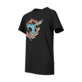 Spika GO Rogue kids' black T-shirt, three-quarter side view with roaring stag SPIKA print