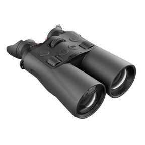 ThermTec Ventus 635L multi-spectrum binoculars in grey, front three-quarter view of objective lenses