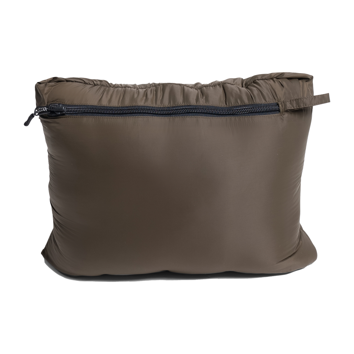 Spika Hideout men's packable puffer jacket in Mud Brown packed into its zip stuff pouch