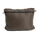 Spika Hideout men's packable puffer jacket in Mud Brown packed into its zip stuff pouch