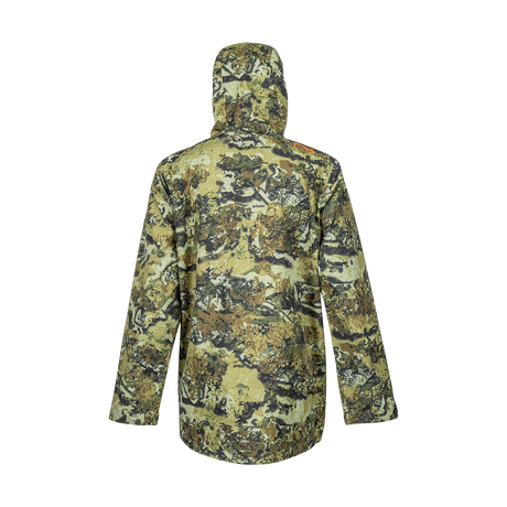Spika Scout men's hunting jacket in Biarri Camo, back view with hood