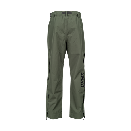 Spika Scout men's pull-on pants in Olive, back view with full-length side zips and Spika leg logo