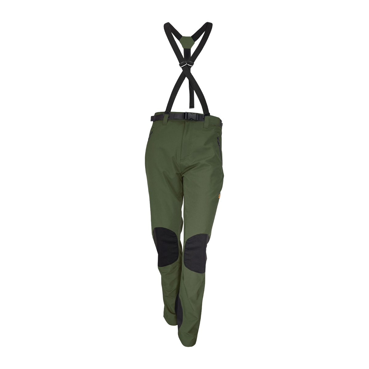 Spika Frontier men's hunting pants in Olive with braces, belt and black knee reinforcement, front