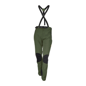 Spika Frontier men's hunting pants in Olive with braces, belt and black knee reinforcement, front