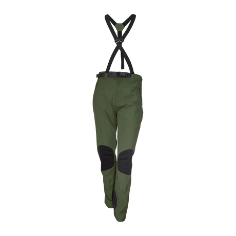 Spika Frontier men's hunting pants in Olive with braces, belt and black knee reinforcement, front