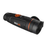ThermTec Wild 635 thermal monocular, front three-quarter view with lens cap open and Wild 635 badge