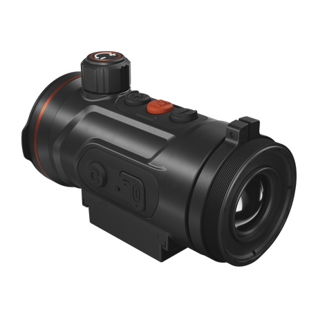 ThermTec Hunt Pro 650 thermal clip-on, rear three-quarter view of adaptor thread and side buttons