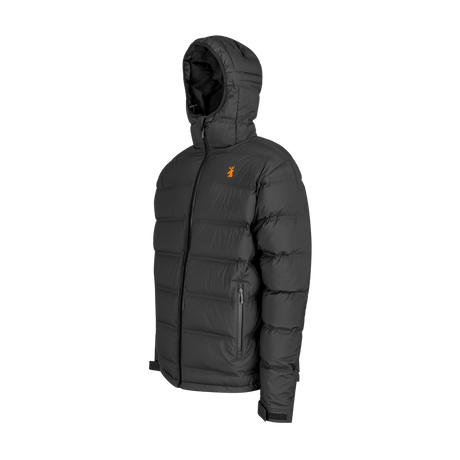 Spika Terra men's puffer jacket in Black, three-quarter view with hood and zip hand pocket