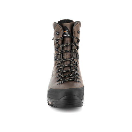 Zamberlan 1004 Hunter Evo GTX RR WL men's hunting boot in Waxed Chestnut, front view of toe cap and lacing