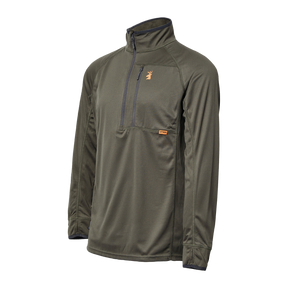 Spika Guide men's lightweight half-zip top in Olive, three-quarter view with zip chest pocket