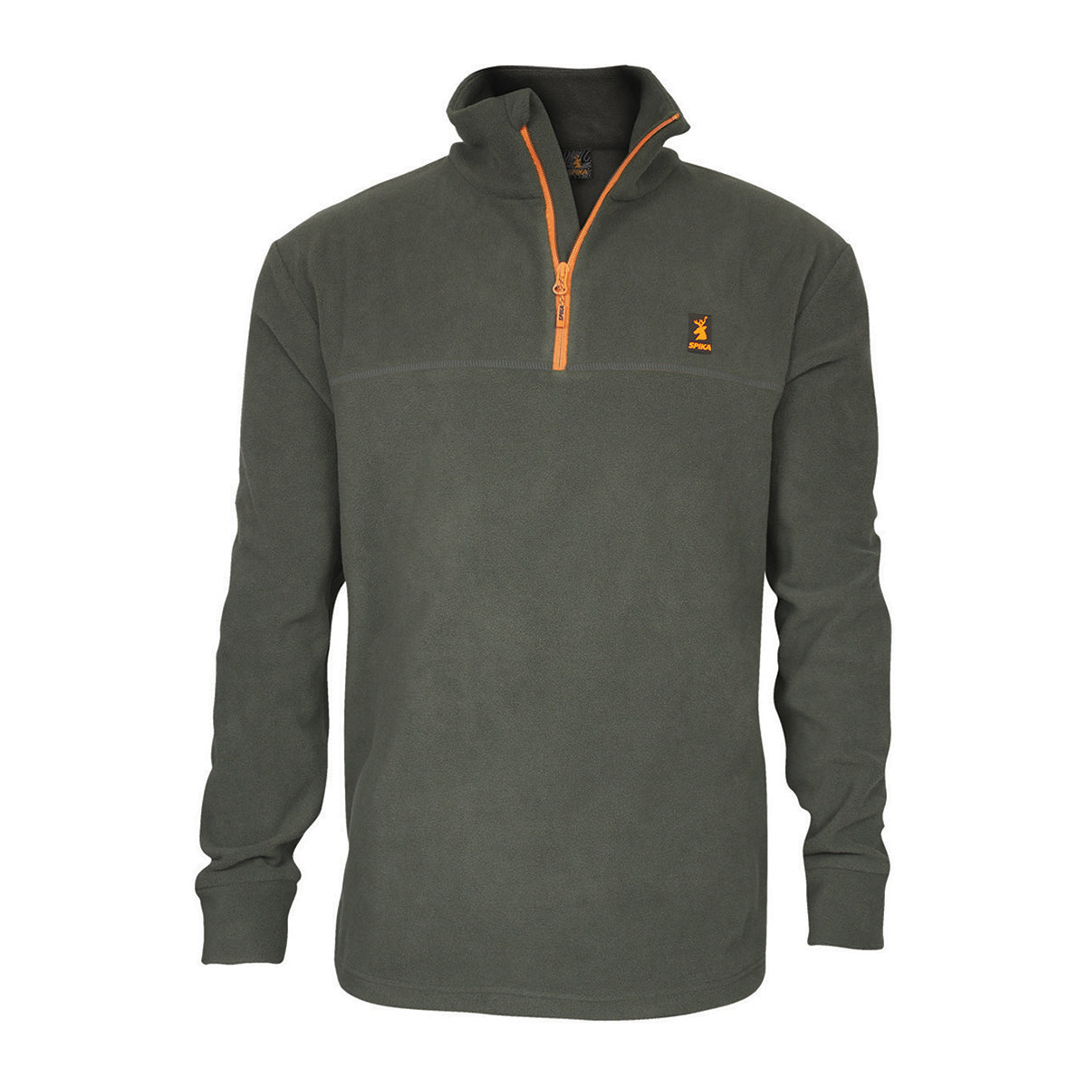Spika men's olive quarter-zip fleece jumper with orange zip from the 5 Piece Box Pack, front view