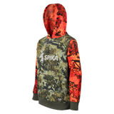 Spika GO Classic V2 kids' Biarri Blaze hoodie, three-quarter view showing hood and raglan sleeves