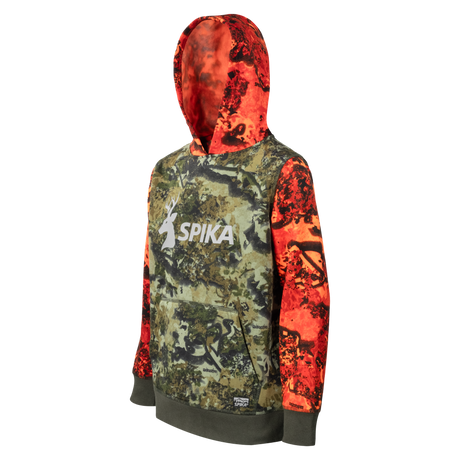Spika GO Classic V2 kids' Biarri Blaze hoodie, three-quarter view showing hood and raglan sleeves
