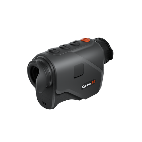ThermTec Cyclone 625 thermal monocular, rear three-quarter view showing eyepiece and model label