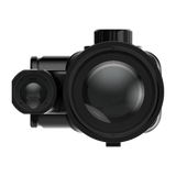 ThermTec Vidar-LRF 650L 2.0 thermal compact scope, front end-on view of large lens and rangefinder