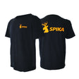 Spika GO Classic kids' T-shirt in black, front and back shown with orange stag SPIKA logos
