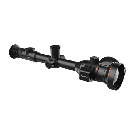 ThermTec Ares-LRF 360L 2.0 thermal tube scope, three-quarter front view with laser rangefinder module