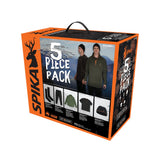 Spika men's 5 Piece Box Pack in orange gift box with olive fleece, tee, pants, socks and beanie