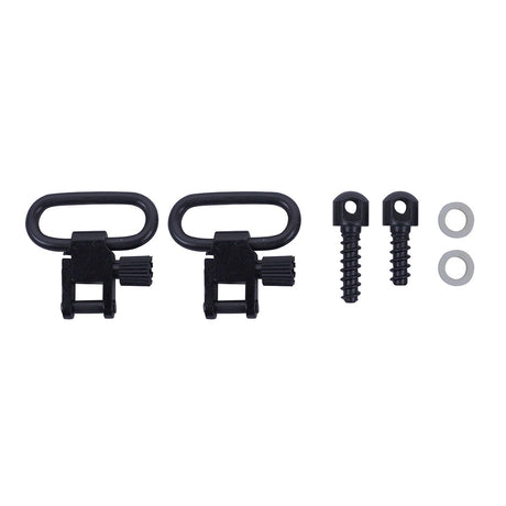 Spika 1 inch sling swivels with timber stock screws, pair of black swivels, wood screws and washers