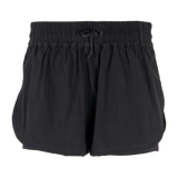 Spika Oxygen women's running shorts in Black, front view with elastic drawcord waist