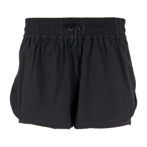 Spika Oxygen women's running shorts in Black, front view with elastic drawcord waist