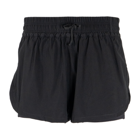Spika Oxygen women's running shorts in Black, front view with elastic drawcord waist