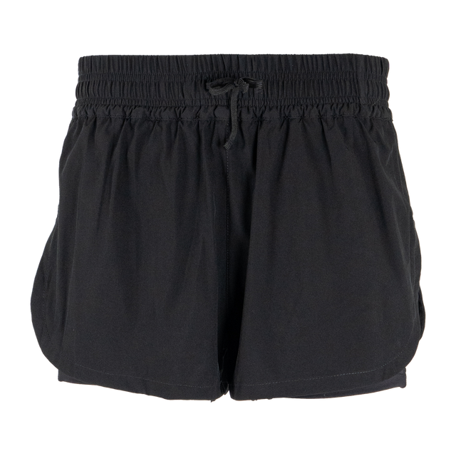 Spika Oxygen women's running shorts in Black, front view with elastic drawcord waist