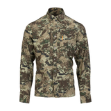Spika Overlander men's long sleeve hunting shirt in Biarri Camo, front view buttoned up