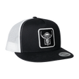 Spika High Country Sambar patch trucker cap in Black/White, three-quarter view with flat brim