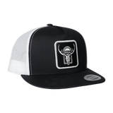Spika High Country Sambar patch trucker cap in Black/White, three-quarter view with flat brim