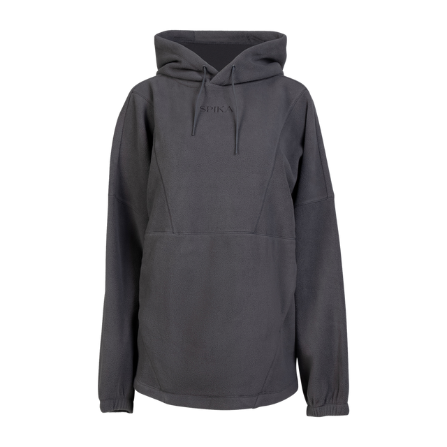 Spika Motion women's oversized fleece hooded jumper in Onyx, front view with drawcord hood